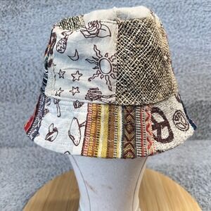 Kathmandu Imports Patchwork Bucket Hat Boho Hippie Celestial Mushroom Peace Sign